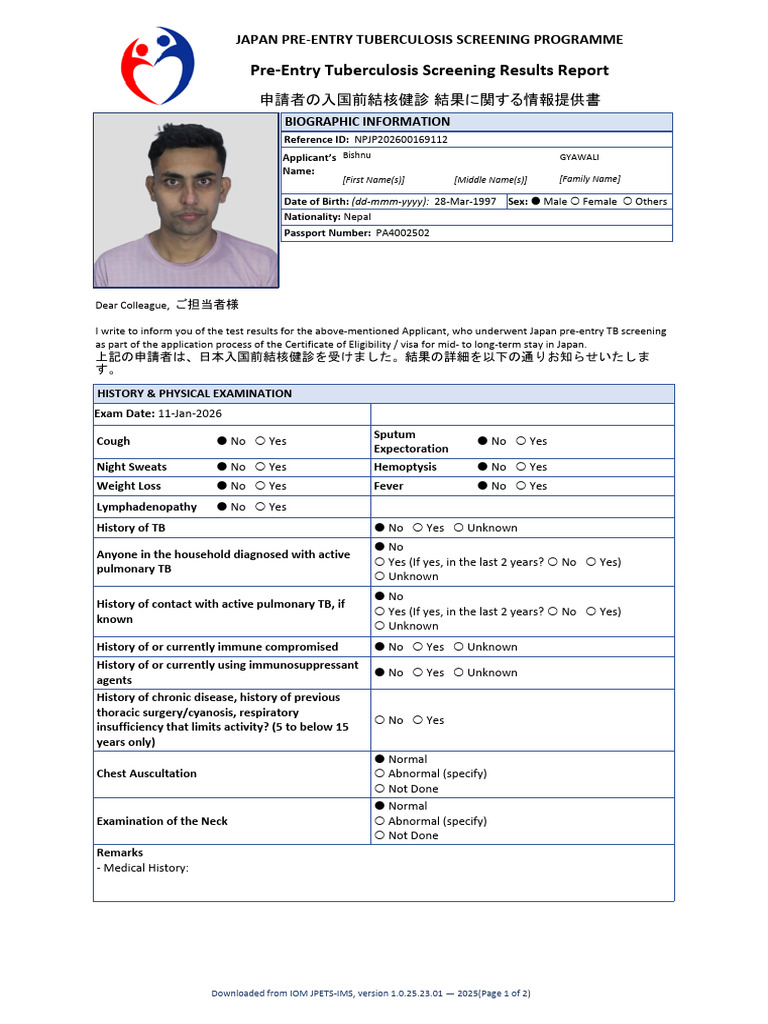 Pre-Entry Tuberculosis Screening Results Report_NPJP202600169112_NP002 ...