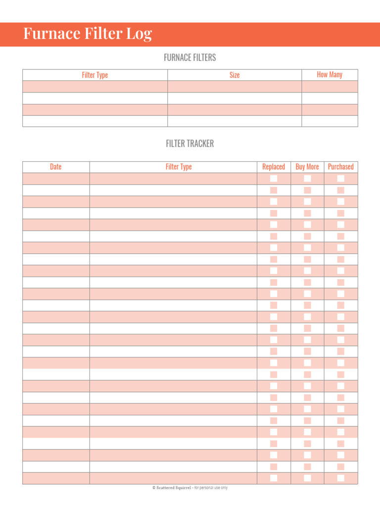 Furnace Filter Tracking Log Template | PDF