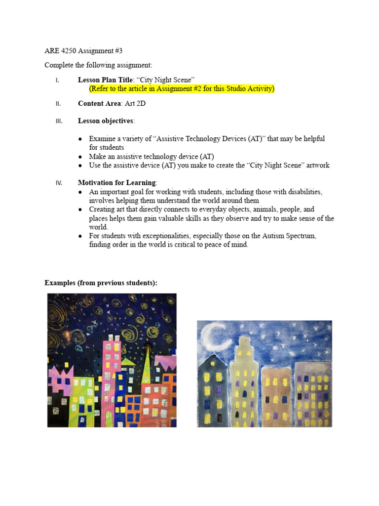 ARE+4250+Assignment+3+Studio+Activity+City+Night+Scene | PDF