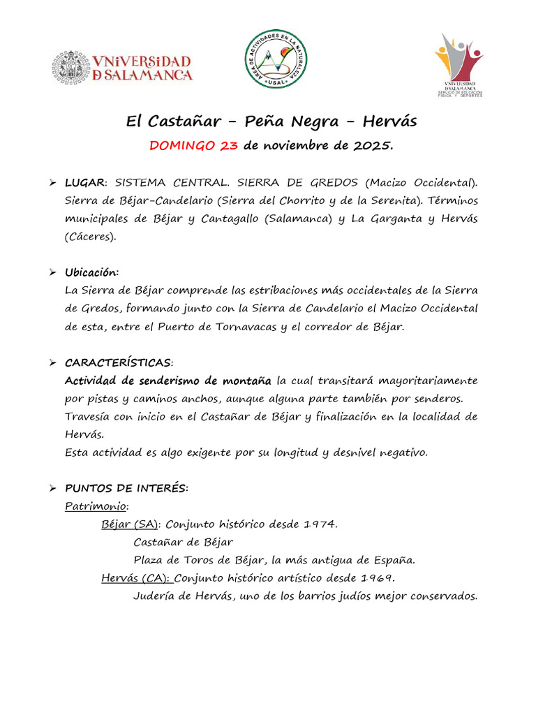 Informac 5ª Salida El Castañar p n Hervás 23-11-25 | PDF | Ciencias de ...
