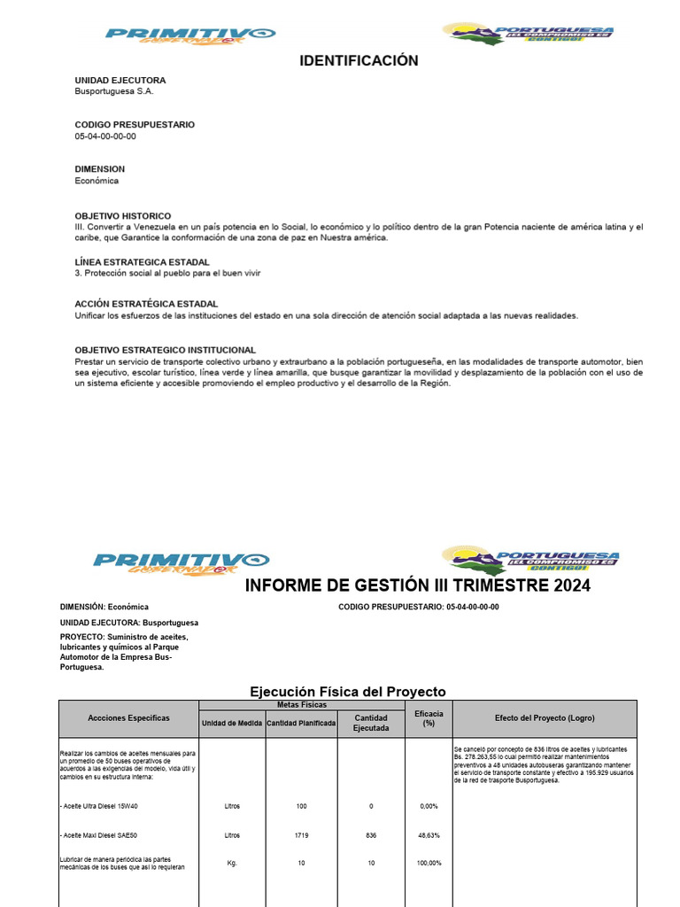 Informes de Gestion III Trimestre 2024 | PDF | Presupuesto | Transporte