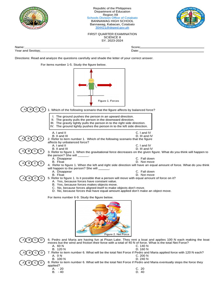 Science 8 First Quarter Exam Guide | PDF | Force | Temperature