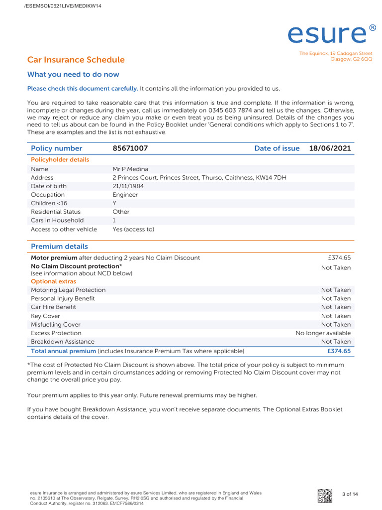 Car Insurance Schedule 183187884 | PDF | Insurance | Business Law