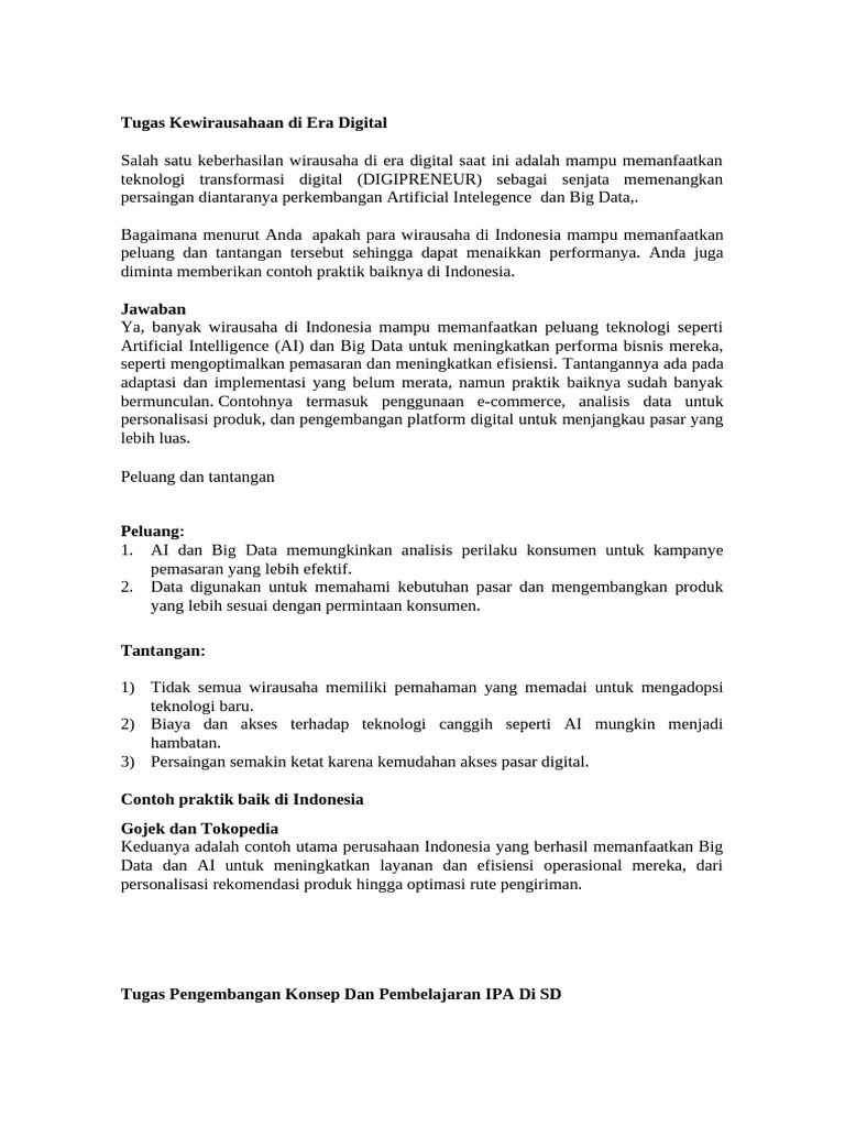 Wirausaha Digital: AI dan Big Data di Indonesia | PDF