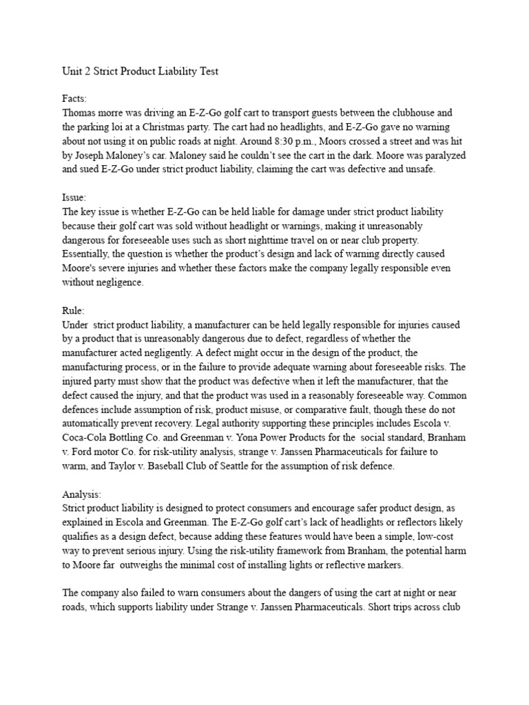 Unit 2 Strict Product Liability Test | PDF | Product Liability | Legal ...