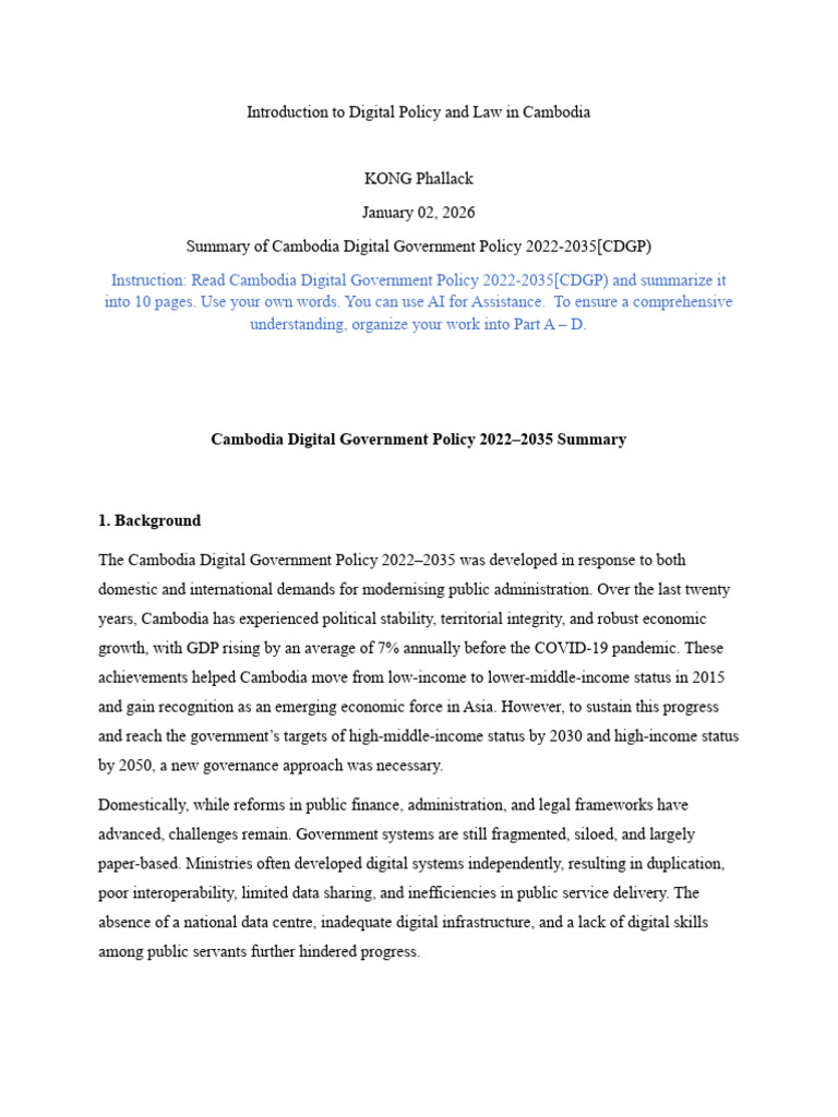 Cambodia Digital Government Policy 2022-2035 | PDF | Governance | Policy