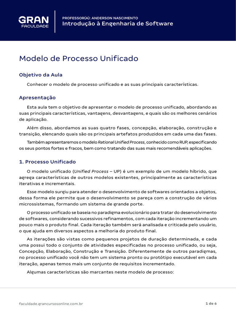 Modelo de Processo Unificado em Software | PDF | Engenharia de Software ...