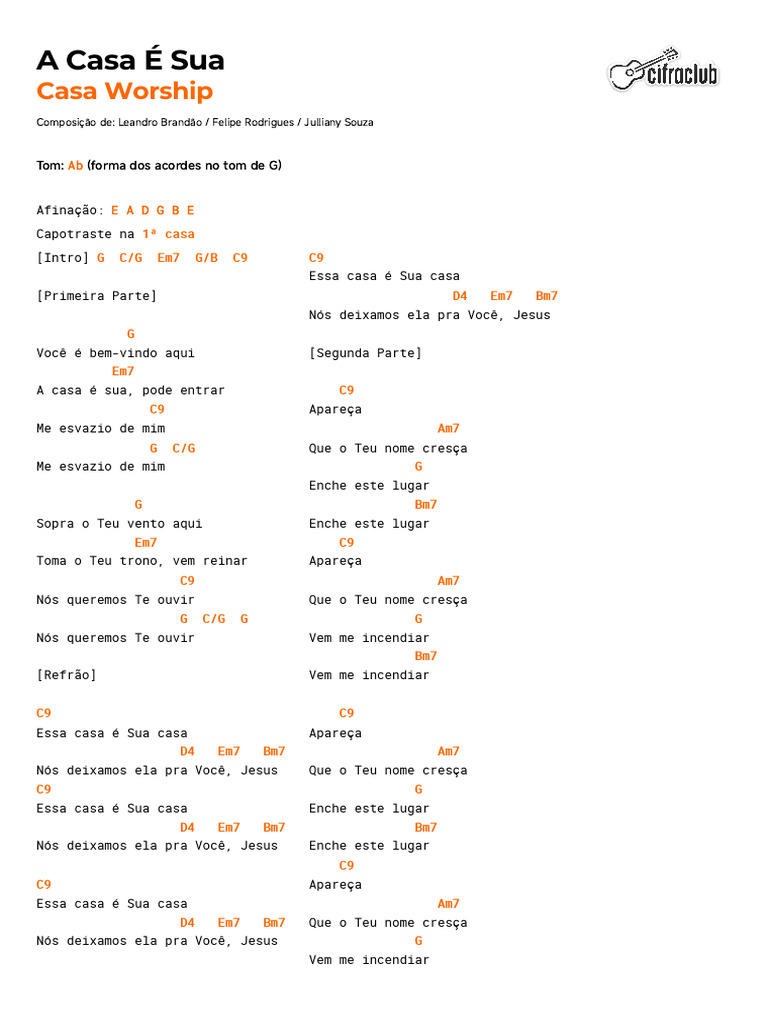 Letra da Música "A Casa É Sua" | PDF | Música pop | Música gravada