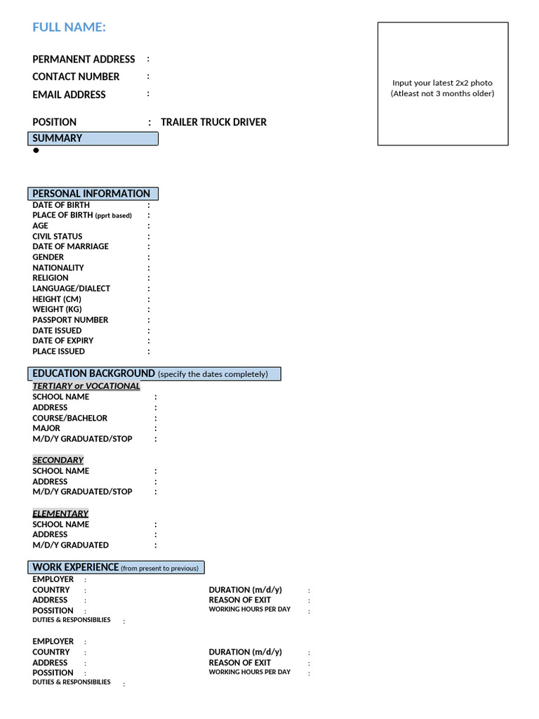 Trailer Truck Driver Resume Template | PDF