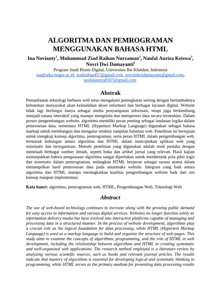 Algoritma dan HTML dalam Pengembangan Web | PDF