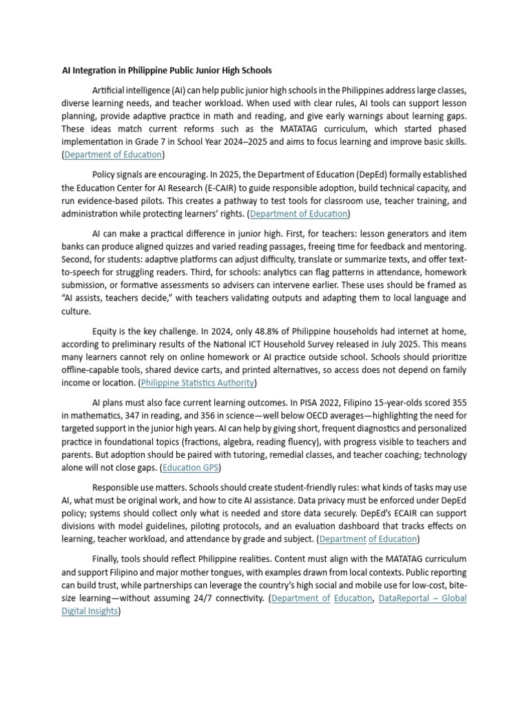 AI in Philippine Junior High Schools | PDF | Artificial Intelligence ...