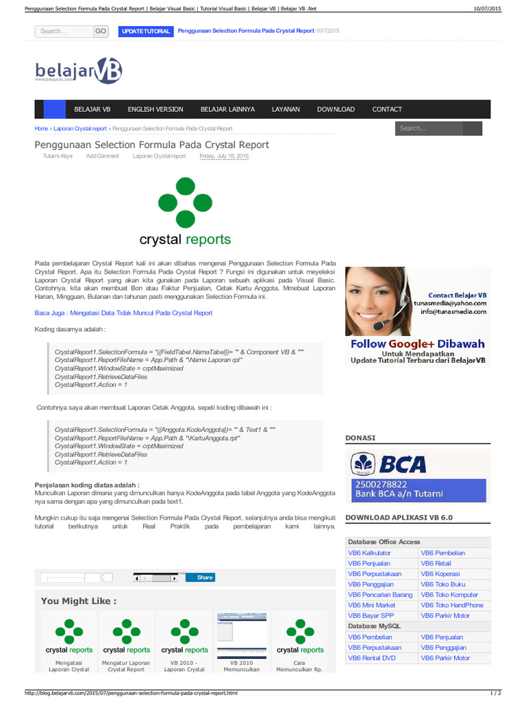 Penggunaan Selection Formula Crystal Report | PDF