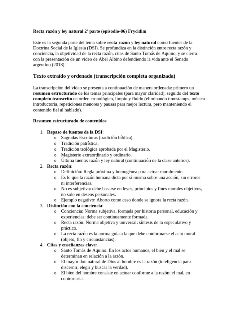 Recta razón y ley natural en la DSI | PDF | Razón | Moralidad