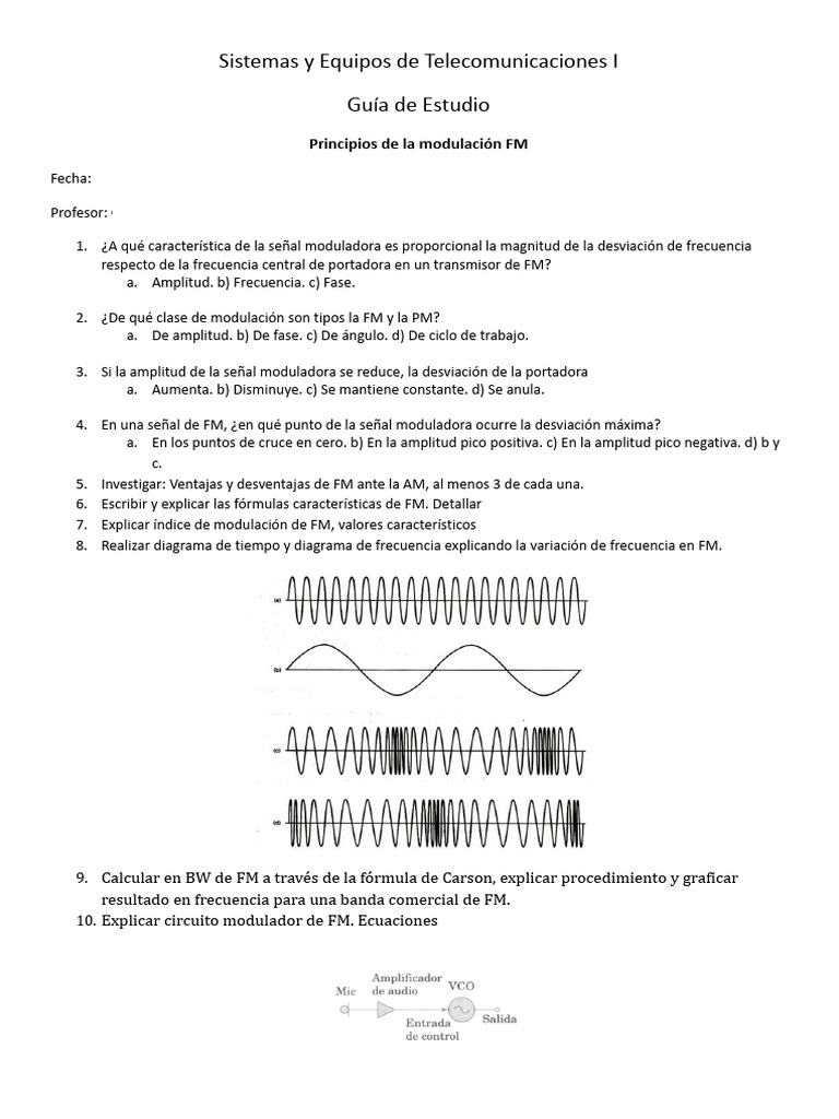 Guía de Estudio: Modulación FM en Telecomunicaciones | PDF