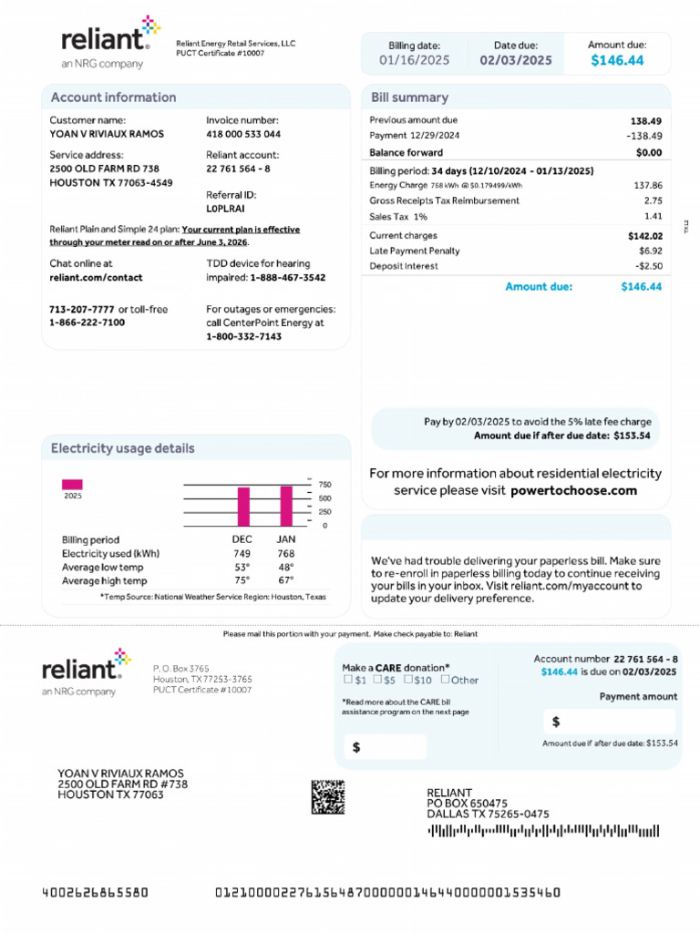Reliant e Bill | PDF