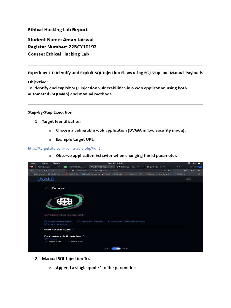 Ethical Hacking Lab Experiments Overview | PDF | Transport Layer ...