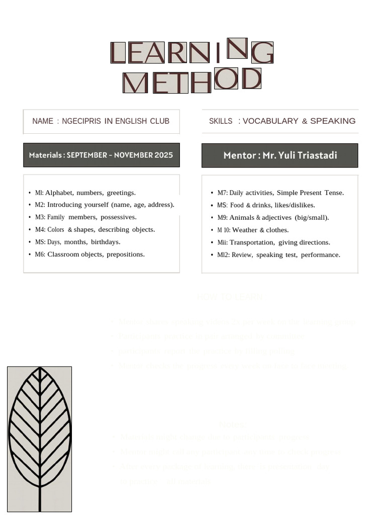English Club Learning Curriculum | PDF