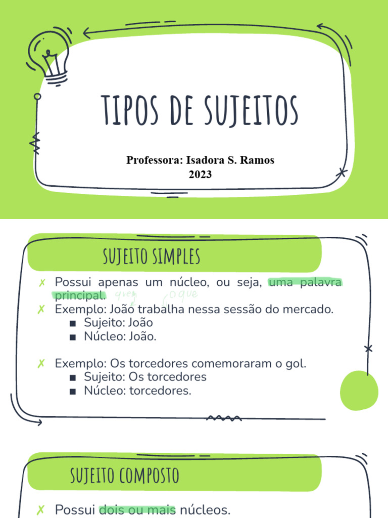 Tipos de Sujeitos na Gramática Portuguesa | PDF