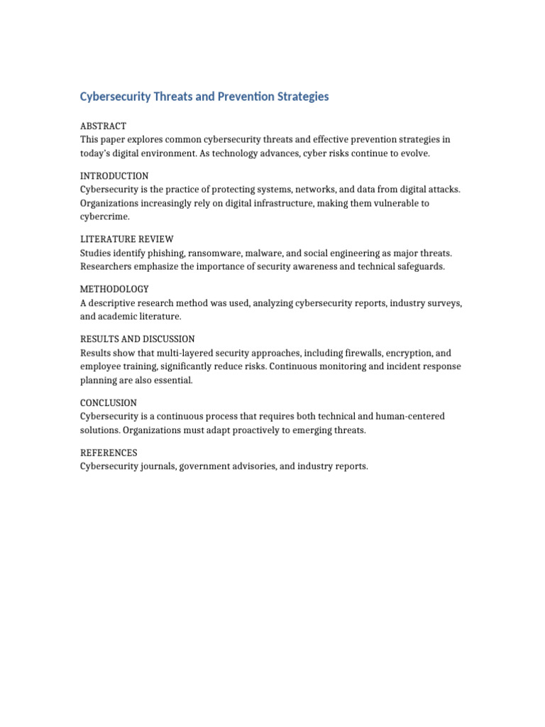 Cybersecurity Threats and Prevention Strategies 2700 | PDF