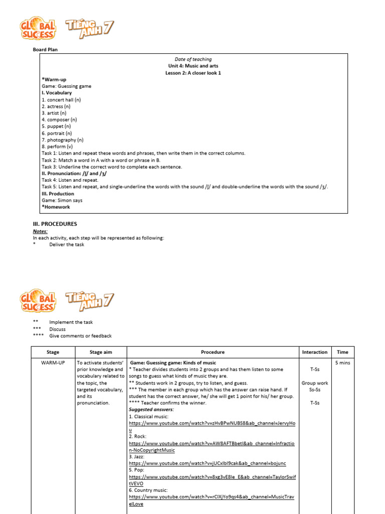 Music and Arts Vocabulary Lesson Plan | PDF | Phrase | Linguistics