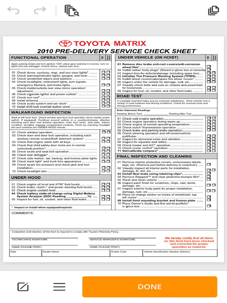 PDFfiller - Toyota Pdi Checklist PDF | PDF
