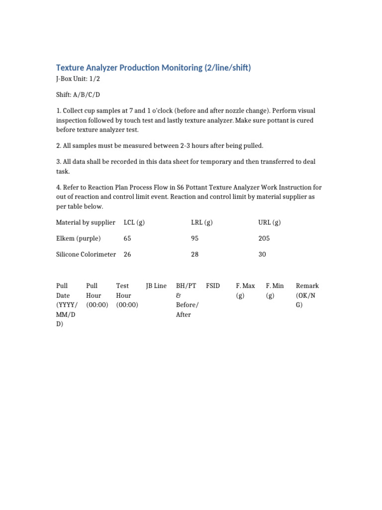 Texture Analyzer Monitoring Guidelines | PDF