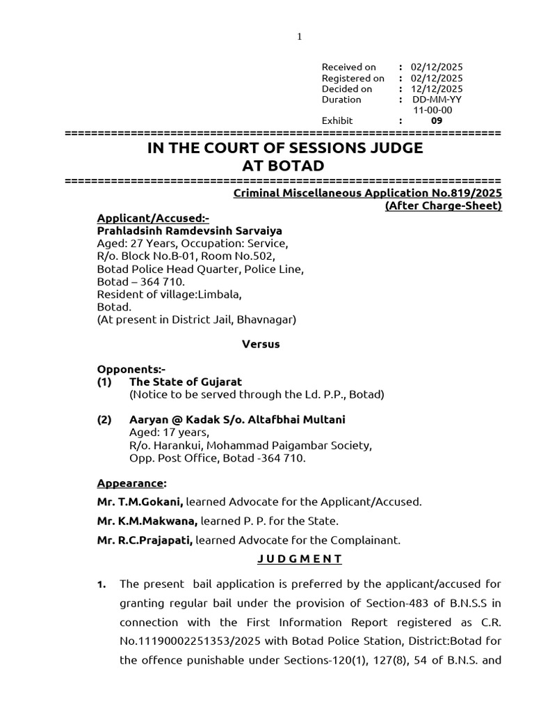 Bail Application in Botad Court Case | PDF | Bail | Arrest