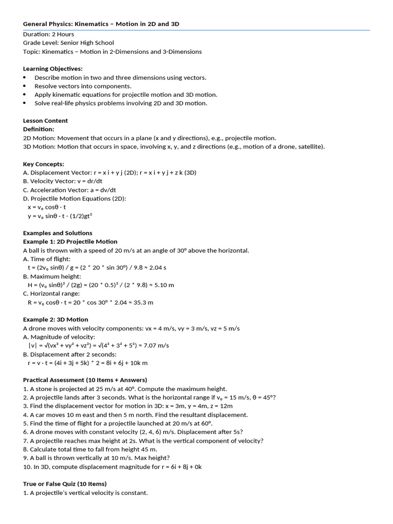 Kinematics: 2D and 3D Motion Guide | PDF | Velocity | Acceleration