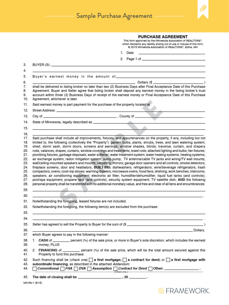 Minnesota Sample Purchase Agreement | PDF | Private Law | Common Law