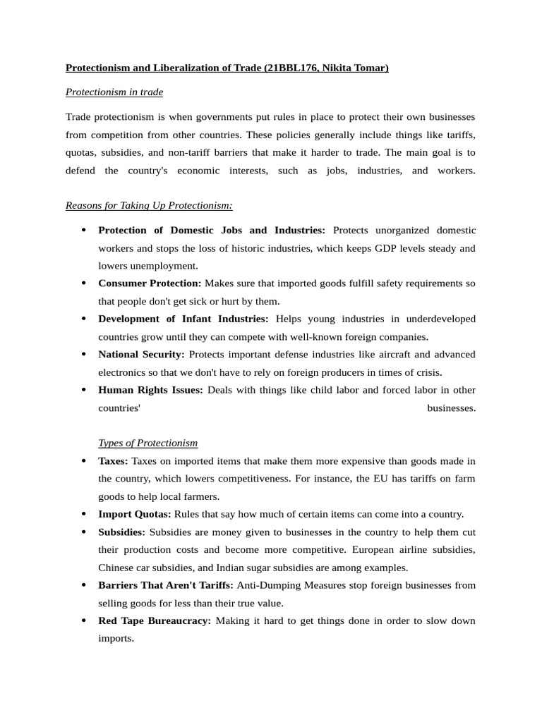Trade Protectionism vs. Liberalization | PDF | Protectionism | Free Trade