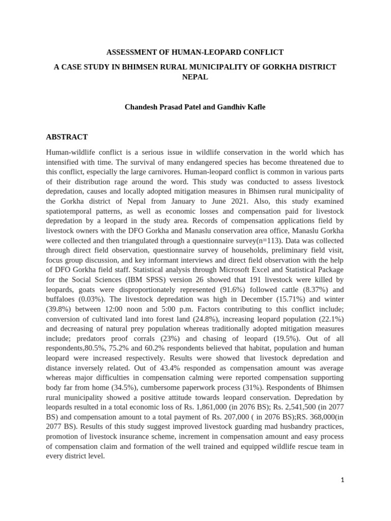 Human-Leopard Conflict in Gorkha, Nepal | PDF | Leopard | Survey ...