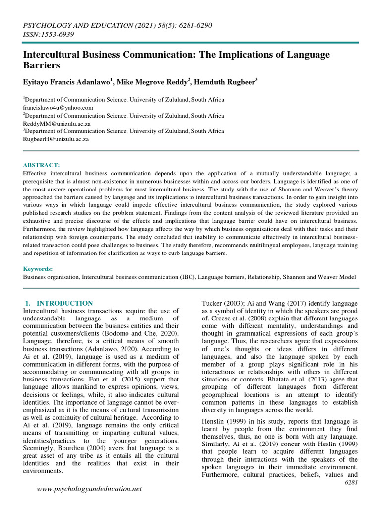 Language Barriers in Intercultural Business | PDF | Cross Cultural ...