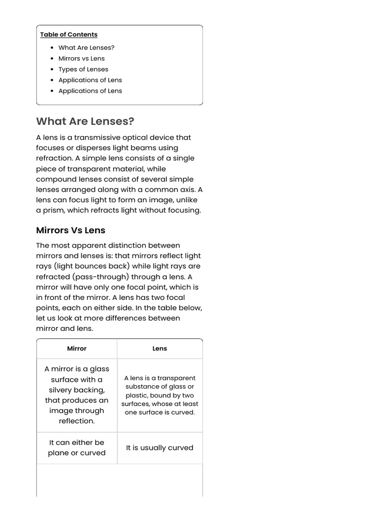 Understanding Lenses: Types and Uses | PDF | Mirror | Optics