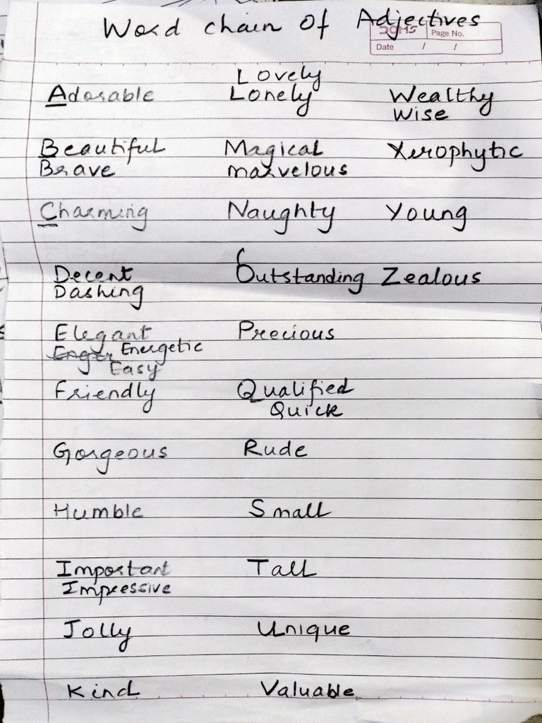 Adjectives- Word Chain | PDF
