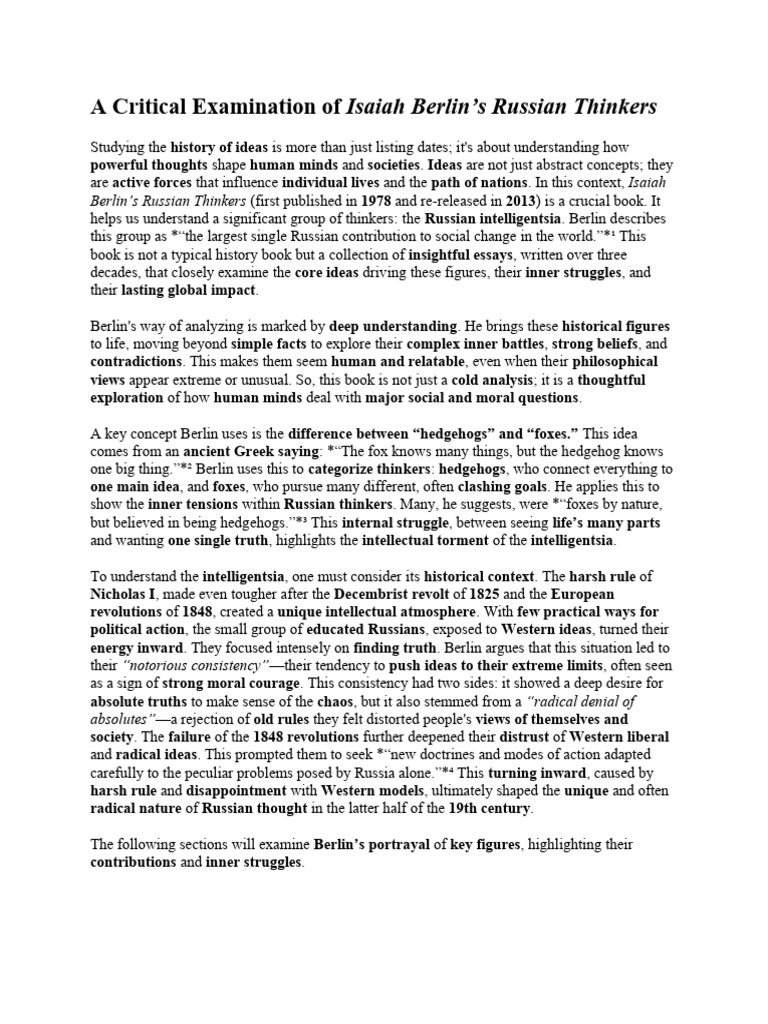 A Critical Examination of Isaiah Berlin PDF Idea Intellectual