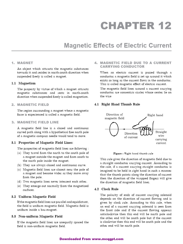 Magnetic Effects of Electric Current | PDF | Magnetic Field ...