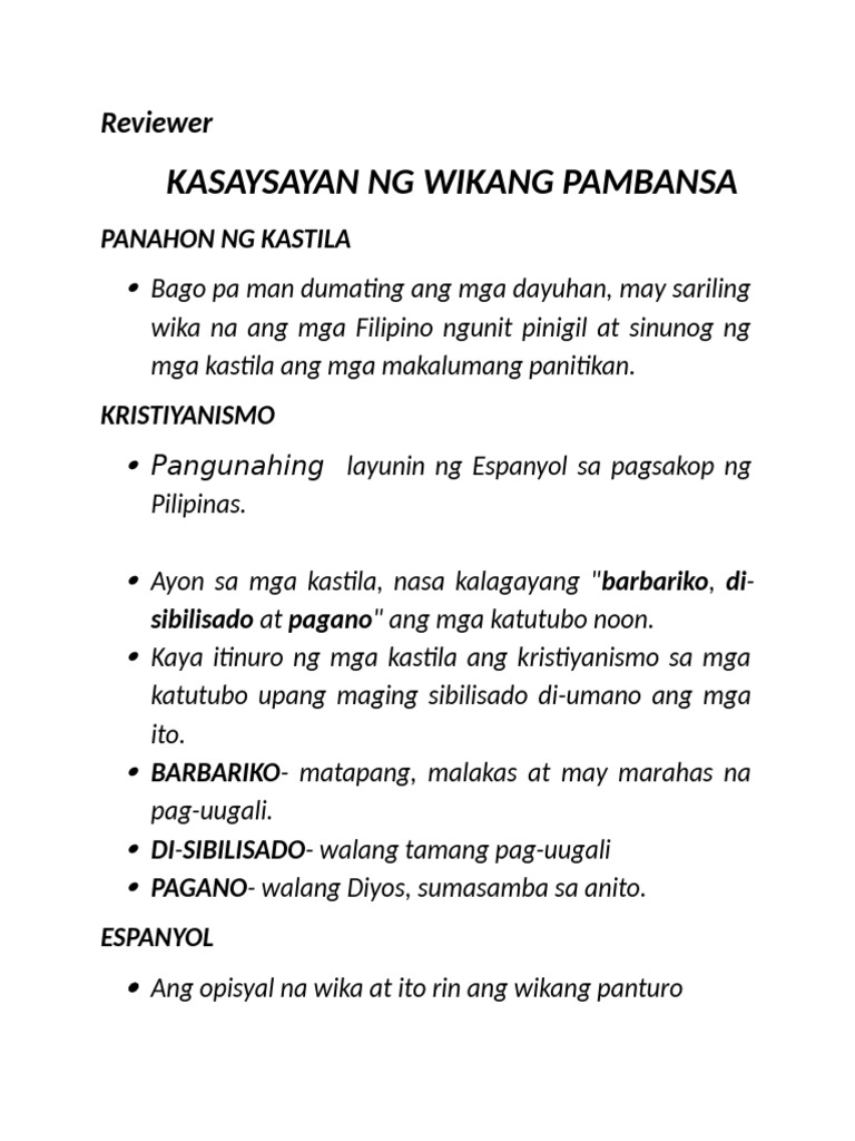 Reviewer in Filipino | PDF
