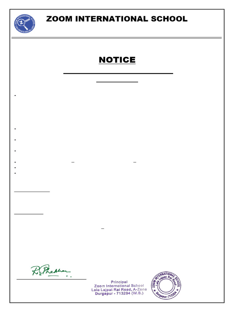 Zoom School Mock Test Notice 2026 | PDF