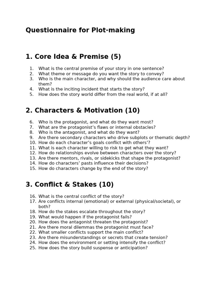 Plot-Making Questionnaire Guide | PDF | Plot (Narrative)