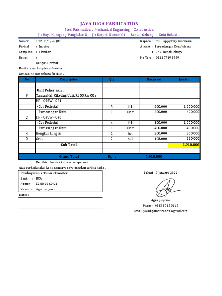 Invoice Proyek Taman Ciketing Udik | PDF