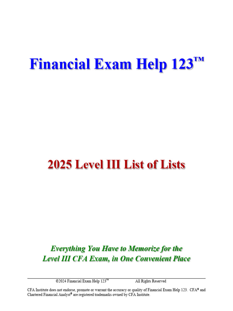 2025 CFA Level III Study Lists Guide | PDF | Financial Risk | Bonds ...