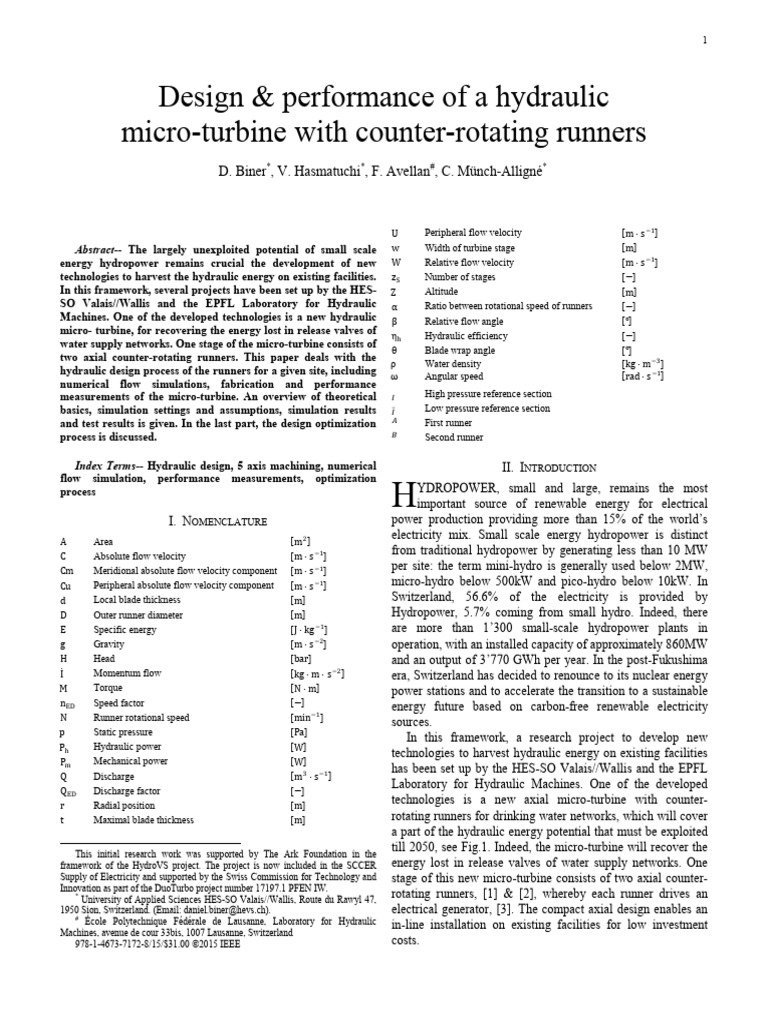 Design & performance of a hydraulic micro-turbine with counter-rotating ...