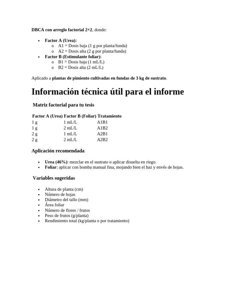 DBCA Con Arreglo Factorial 2x2 MATRIZ FACTORIAL(1) | PDF