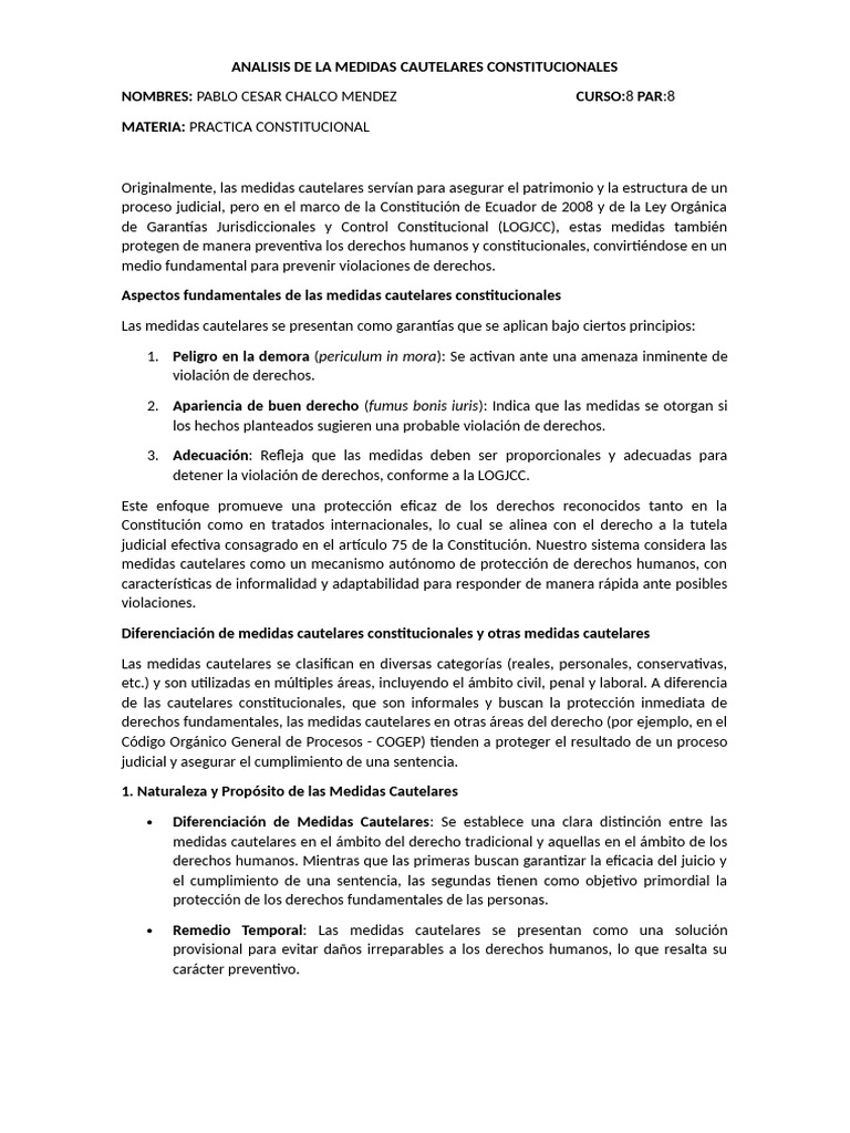 Medidas Cautelares Constitucionales en Ecuador | PDF | Mandato | Justicia