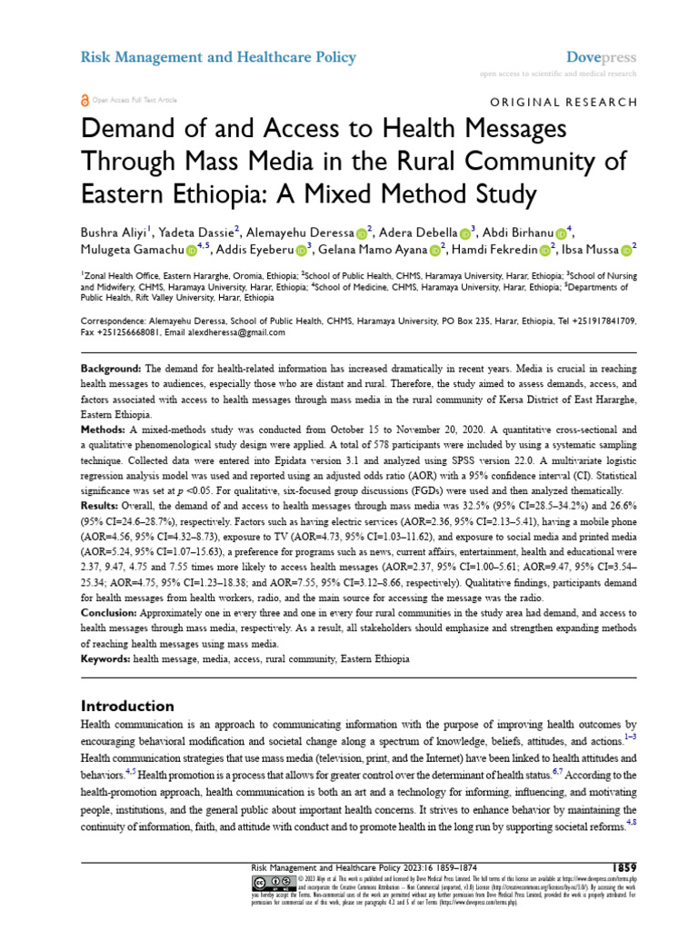 RMHP 429712 Demand of and Access to Health Messages Through Mass Media ...