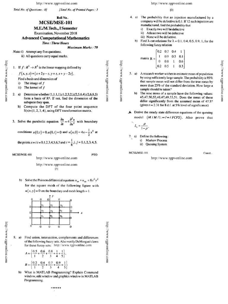 Mtech 1 Sem Advanced Computational Mathematics Mcse 101 Nov 2018 | PDF