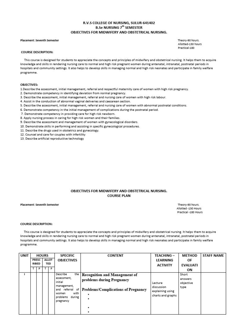 Obg Course Plannn2 | PDF | Childbirth | Obstetrics