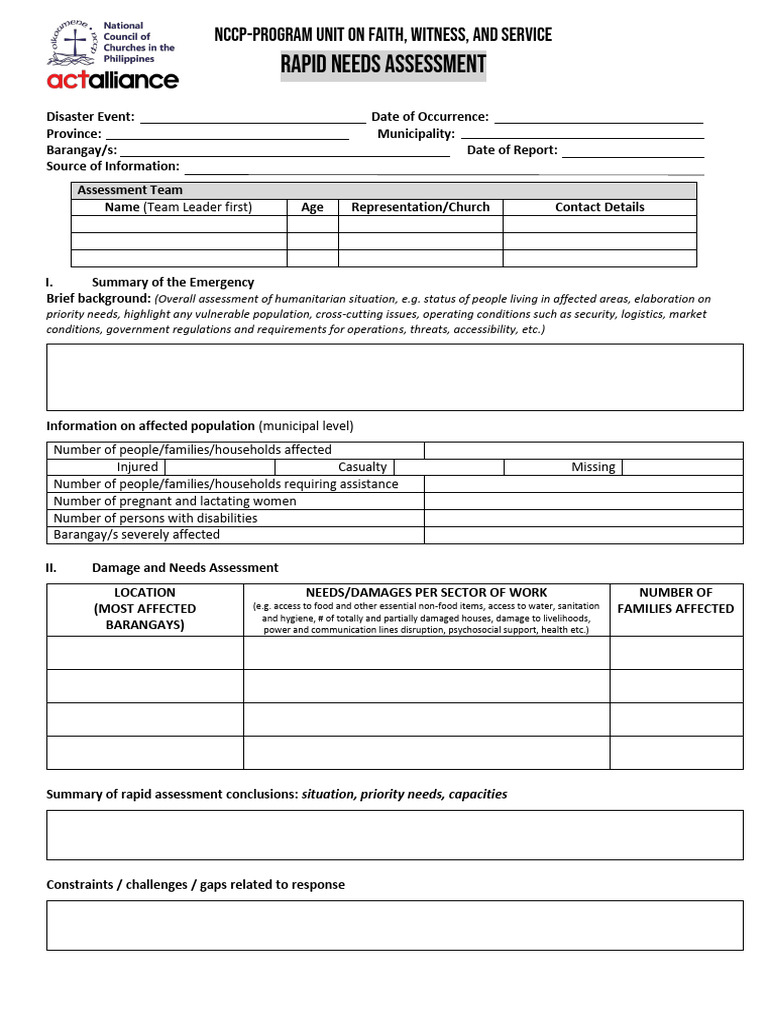 Disaster Rapid Needs Assessment Report | PDF | Wash