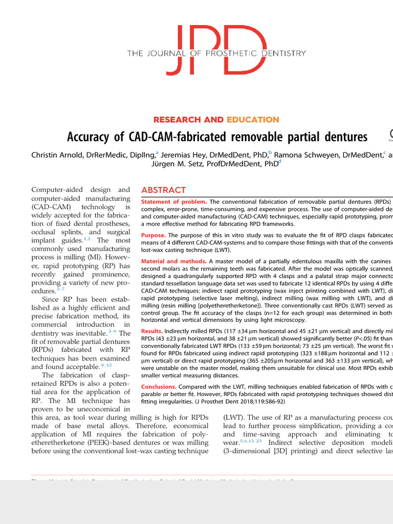 CAD-CAM RPD Fabrication Accuracy Study | PDF | Tooth | Dentistry Branches