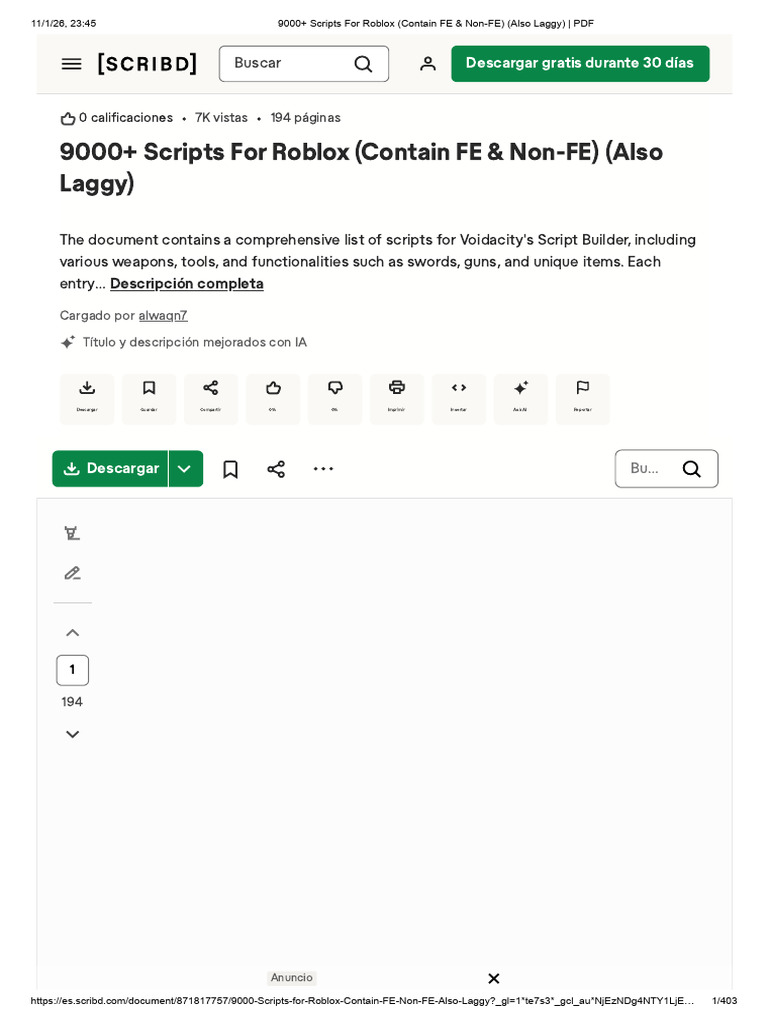 9000+ Scripts for Roblox (Contain FE & Non-FE) (Also Laggy) _ PDF | PDF ...